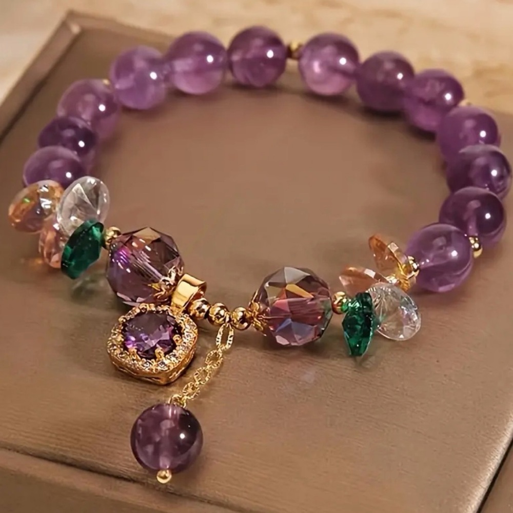 Gold Purple Beaded Bracelet.